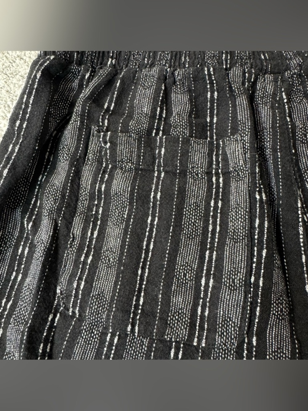Linen Blend Boho Palazzo Pants Wide Leg Striped Flowy Trousers M (8-10) Black - Picture 12 of 12